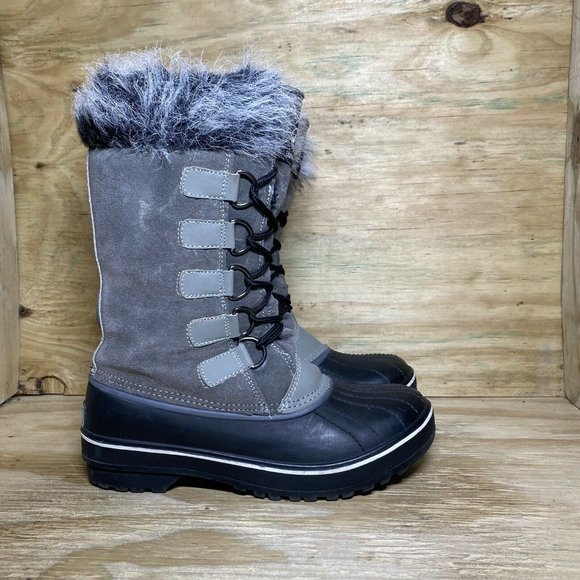 Tamarack Tall Winter Boots Womens Size 8 Gray Suede Faux Fur Lace Up - Picture 1 of 11